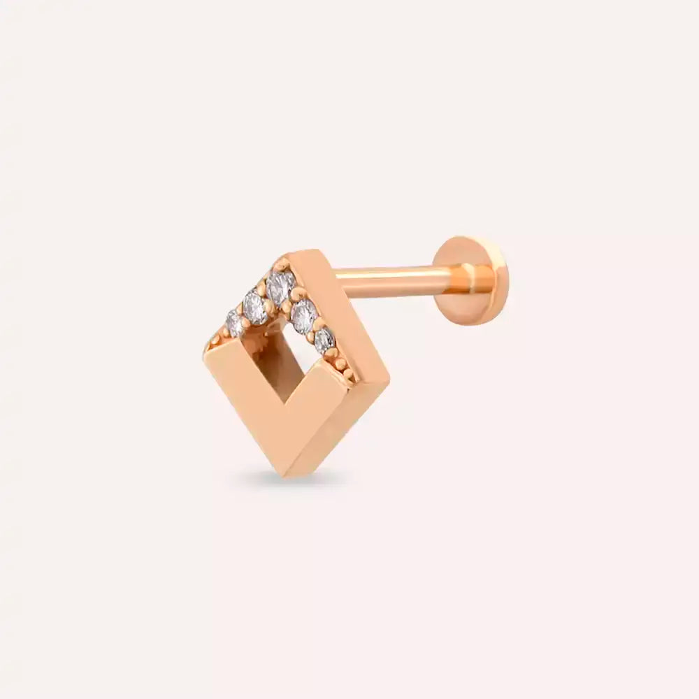 Clara Pırlanta Taşlı Rose Altın Piercing