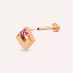 Clara Yellow ve Pink Safir Taşlı Rose Altın Piercing