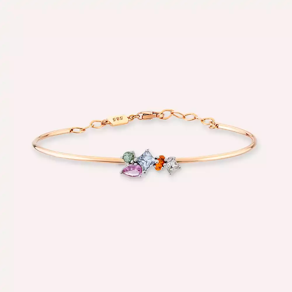 Candy Multicolor Safir ve Pırlanta Taşlı Rose Altın Bileklik
