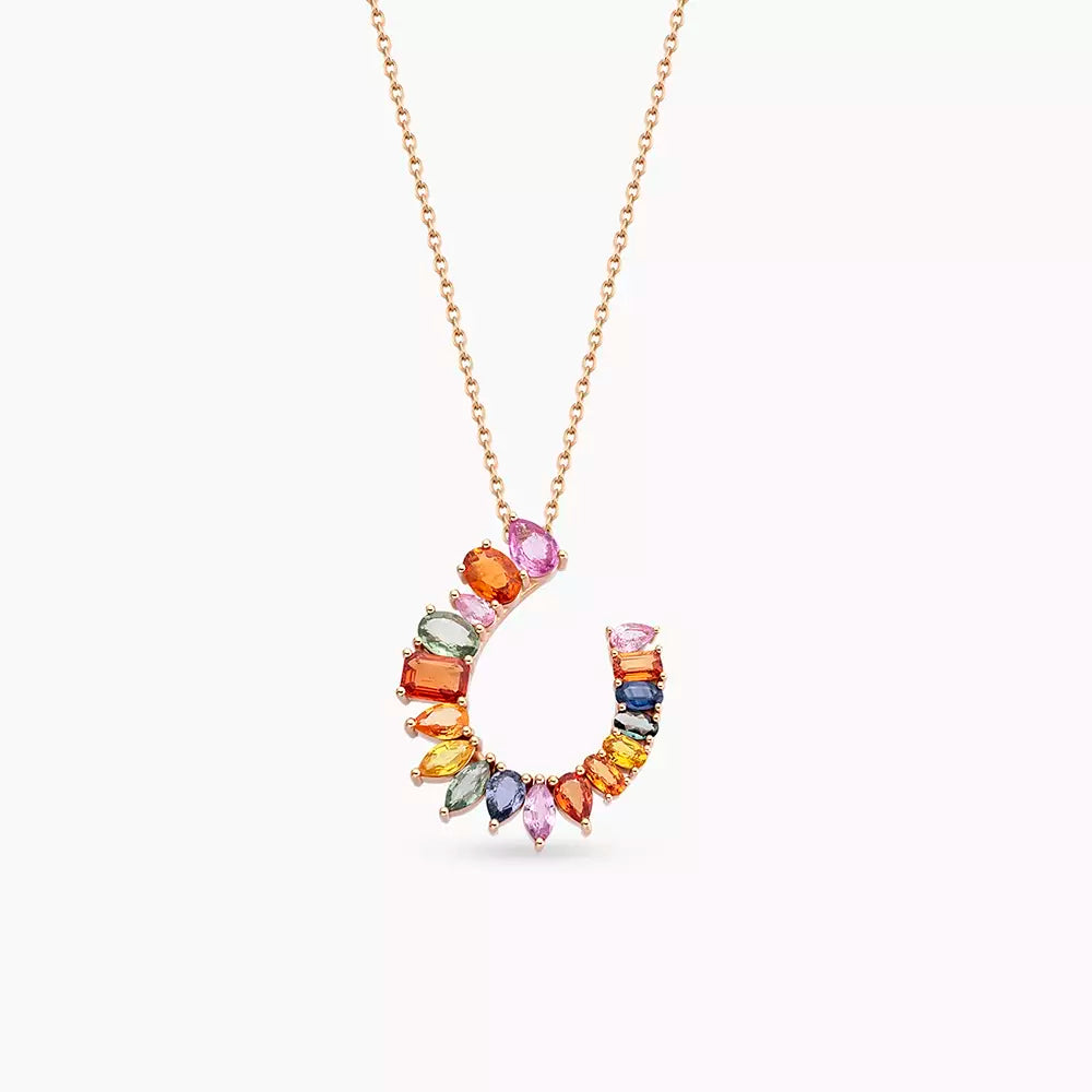 Confetti 7.92 CT Multi-Color Sapphire Rose Gold Necklace