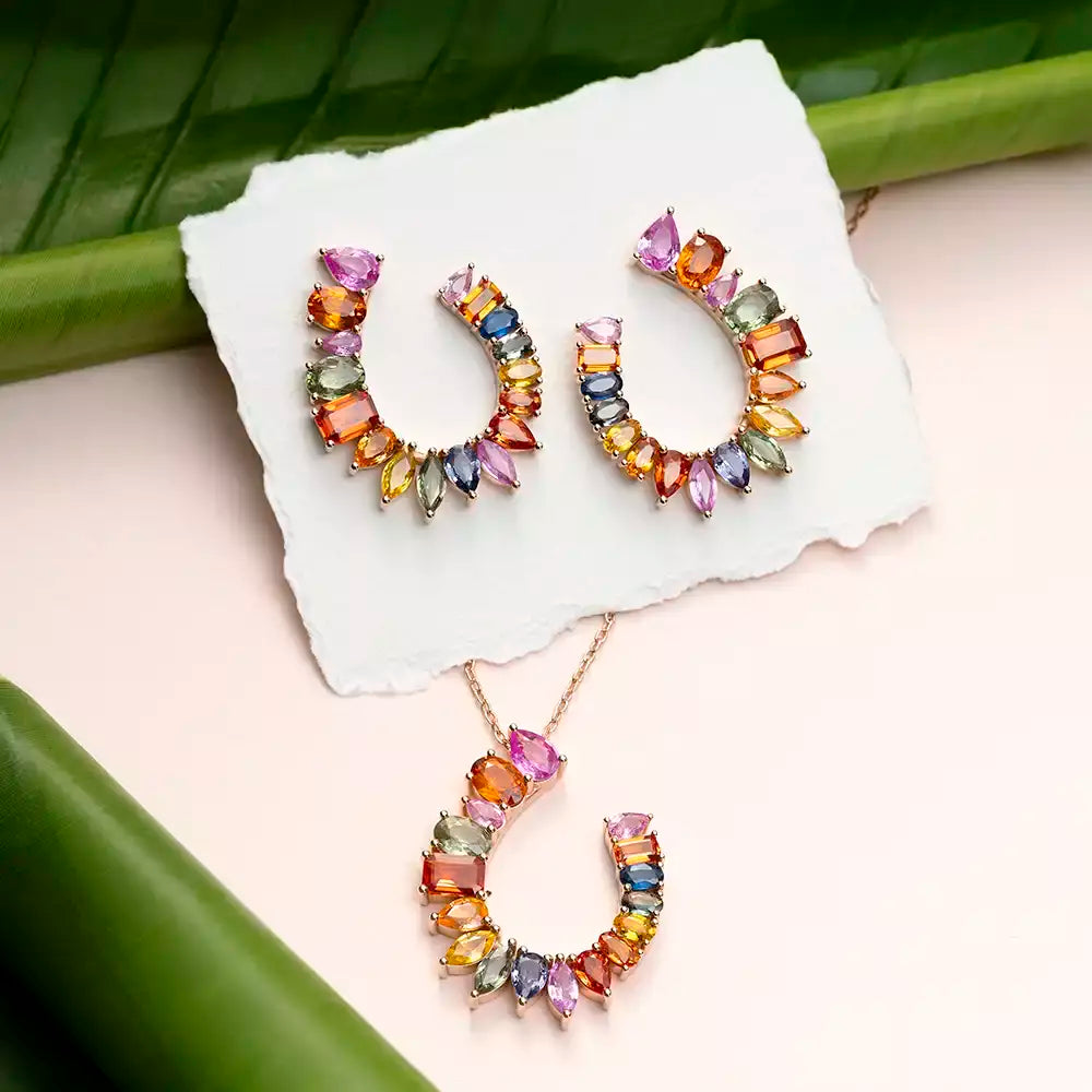 Confetti 7.92 CT Multi-Color Sapphire Rose Gold Necklace