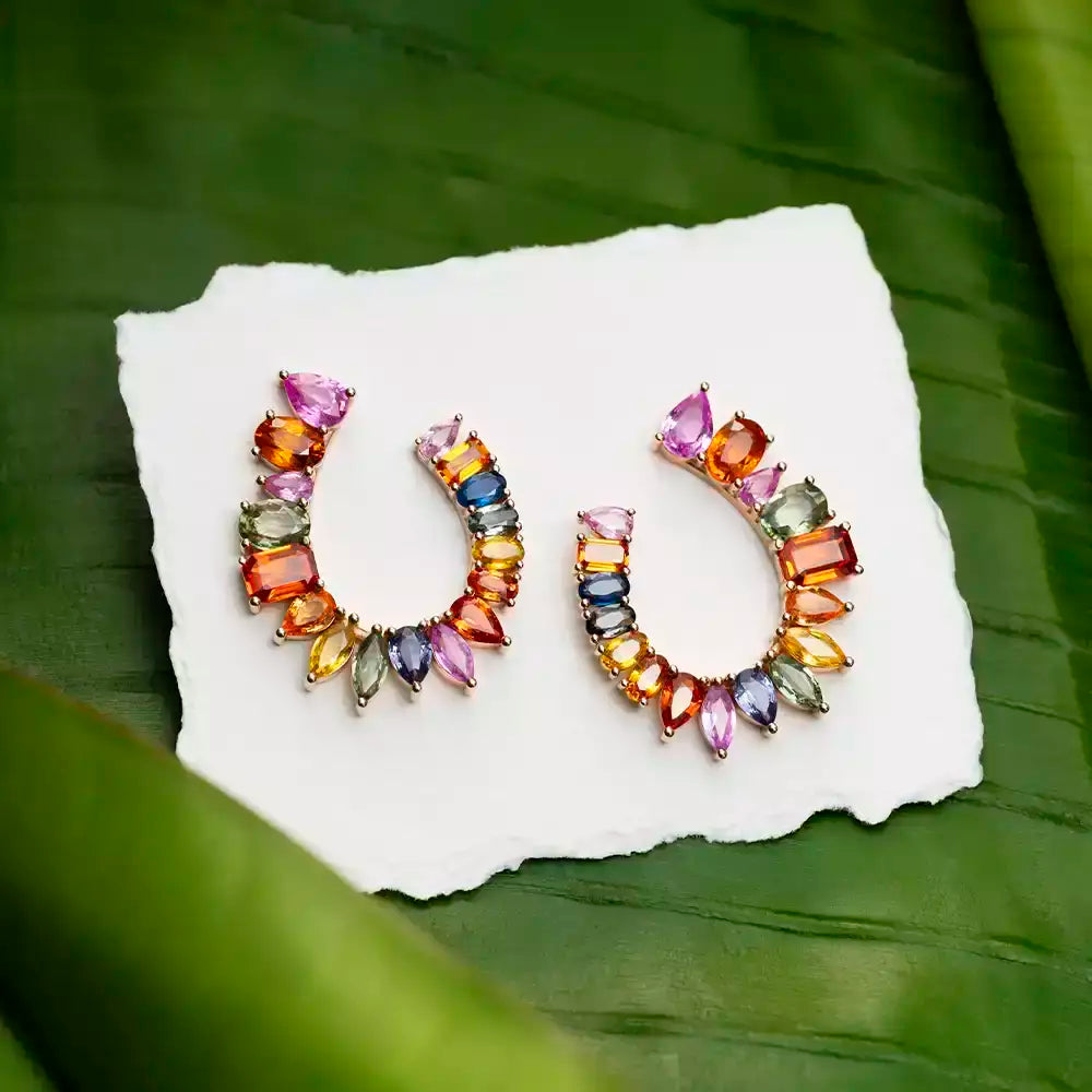 Confetti Multicolor Sapphire Rose Gold Earrings