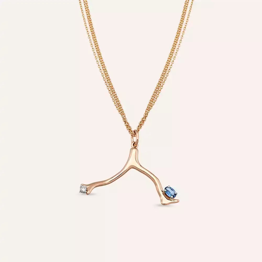 Branch Blue Sapphire and Diamond Rose Gold Necklace