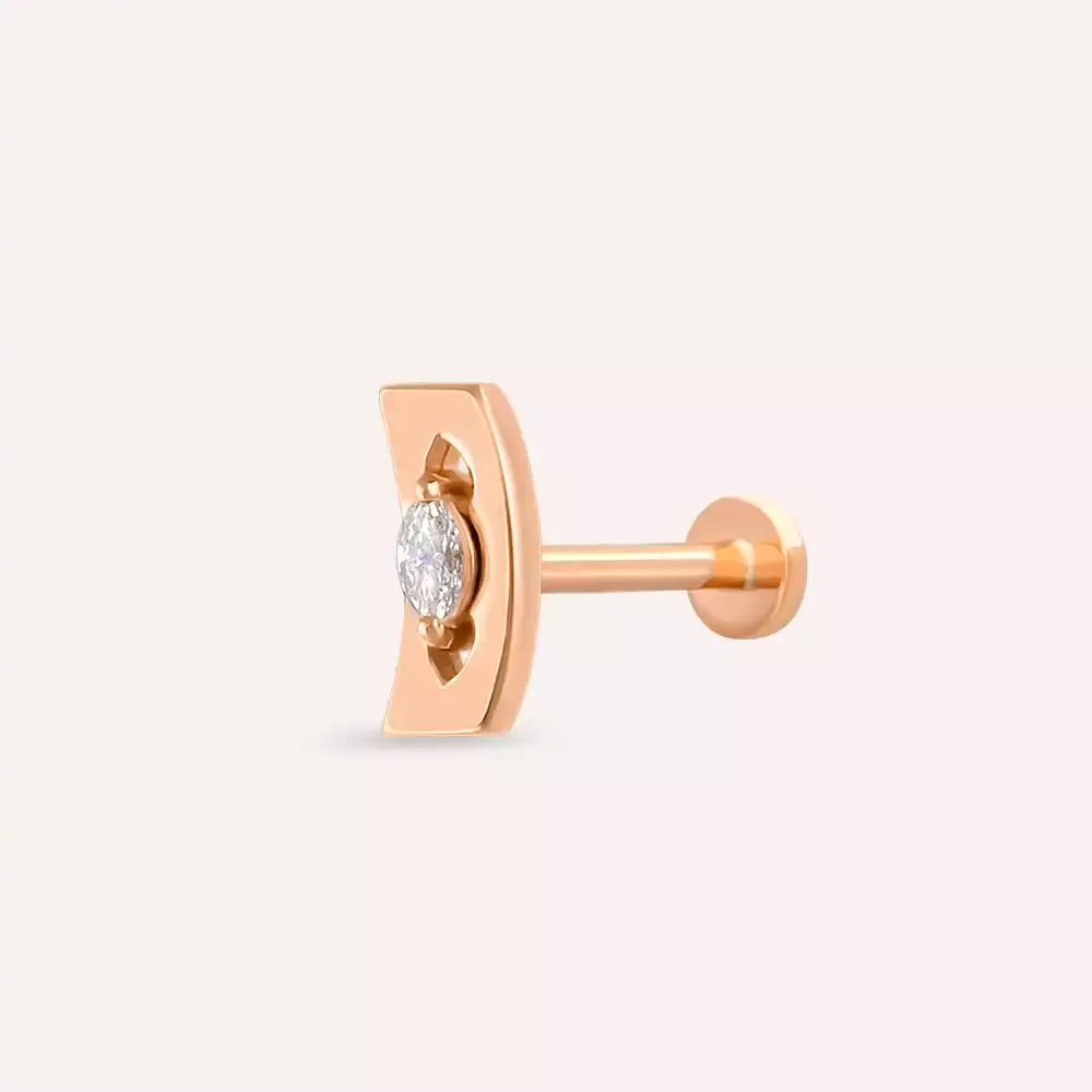 Noir Pırlanta Taşlı Rose Altın Piercing