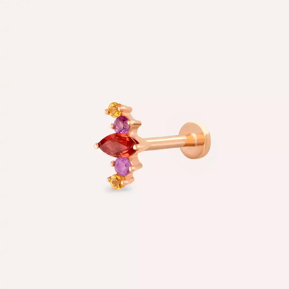 Nora Multicolor Safir Taşlı Rose Altın Piercing