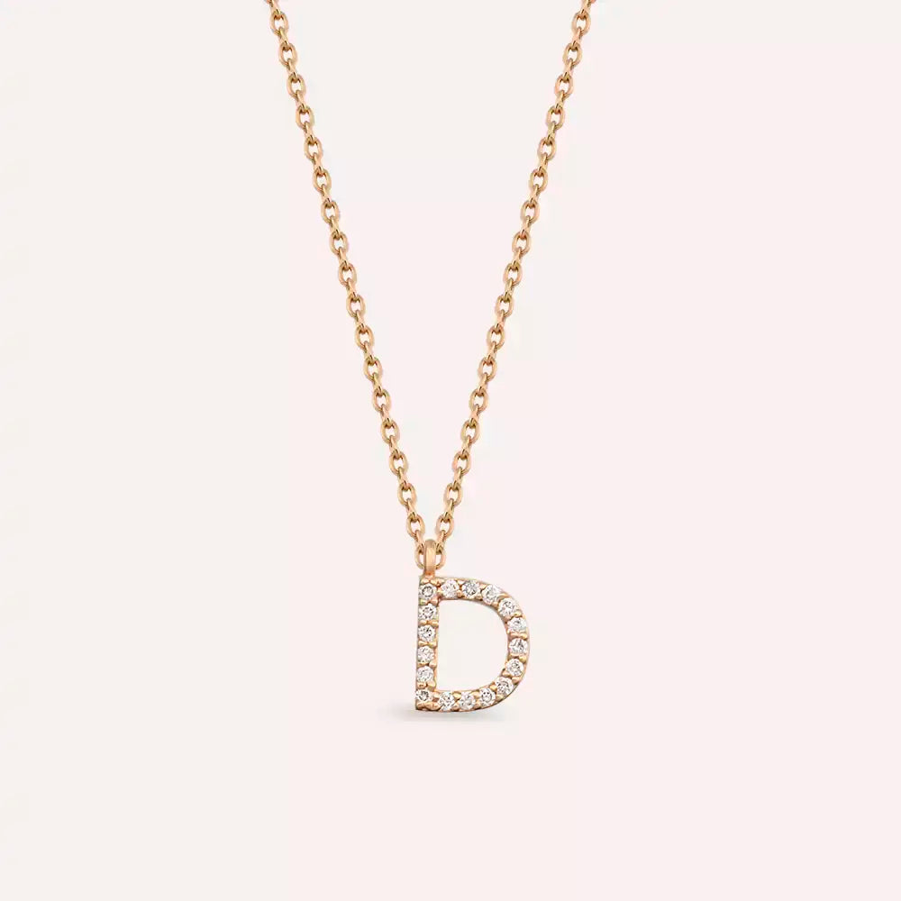 D Harf 0.09 CT Pırlanta Taşlı Rose Altın Kolye
