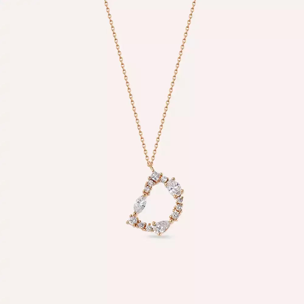 D Harf 0.70 CT Pırlanta Taşlı Rose Altın Kolye