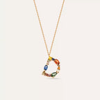 D Letter Brown Diamond and Multicolor Sapphire Rose Gold Necklace