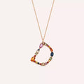 D Letter Multicolor Sapphire and Brown Diamond Rose Gold Necklace