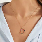 D Letter Multicolor Sapphire and Brown Diamond Rose Gold Necklace