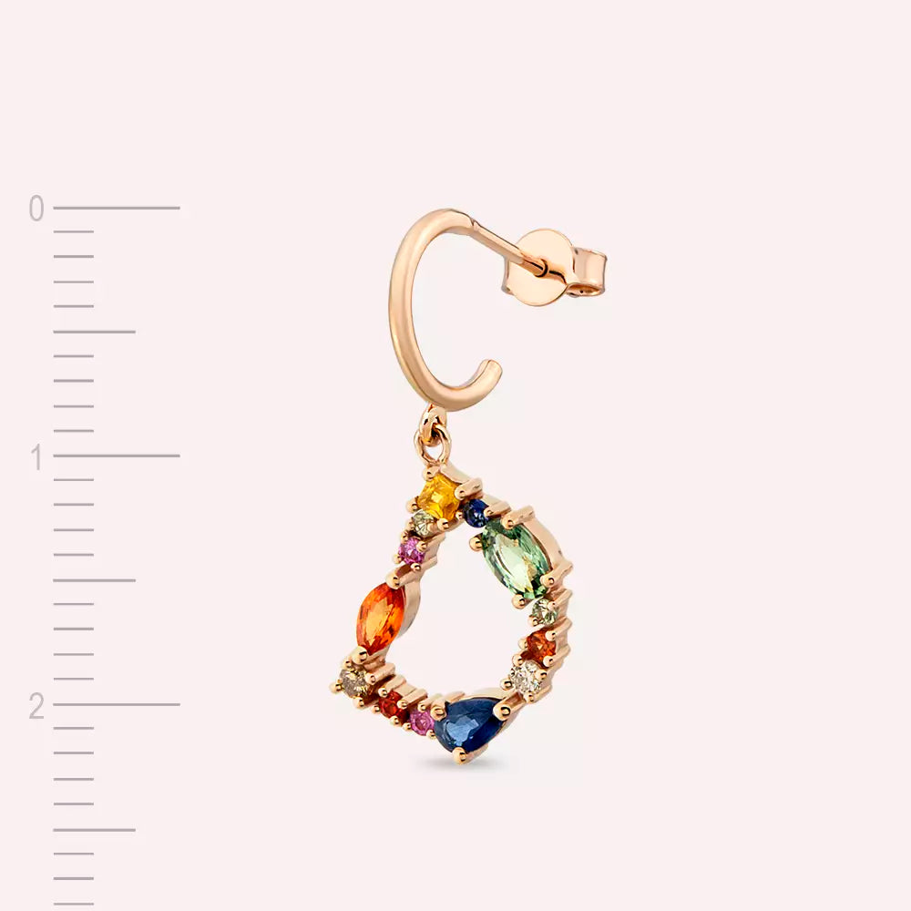 D Letter Multicolor Sapphire and Brown Diamond Single Earring