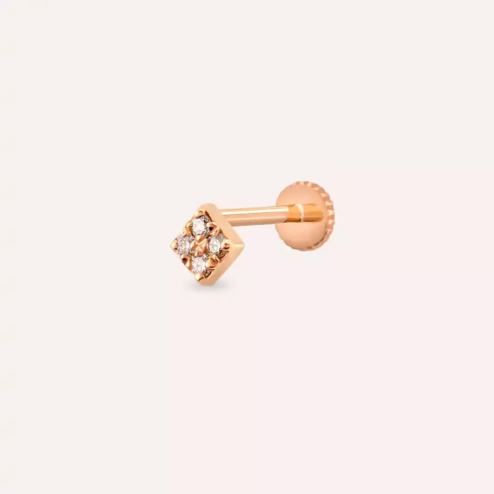 Dama Pırlanta Taşlı Rose Altın Piercing