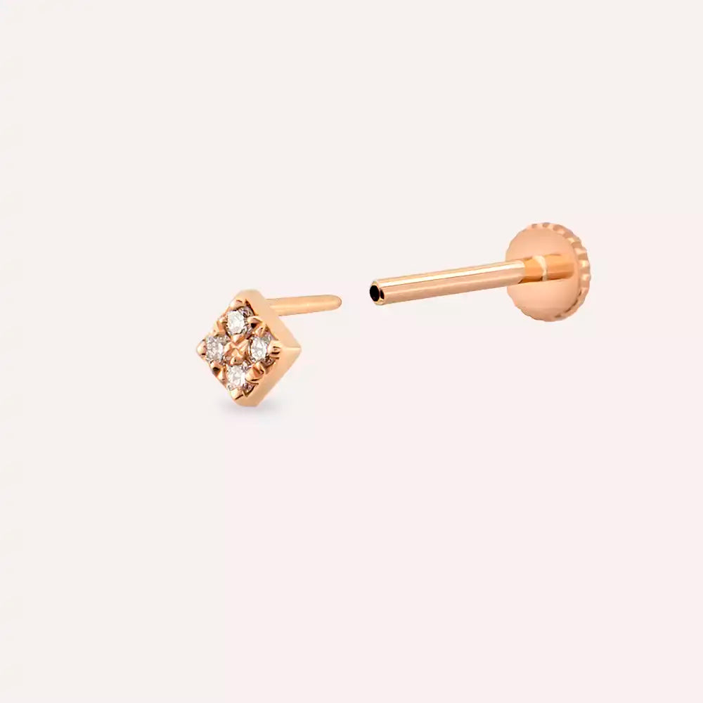Dama Pırlanta Taşlı Rose Altın Piercing