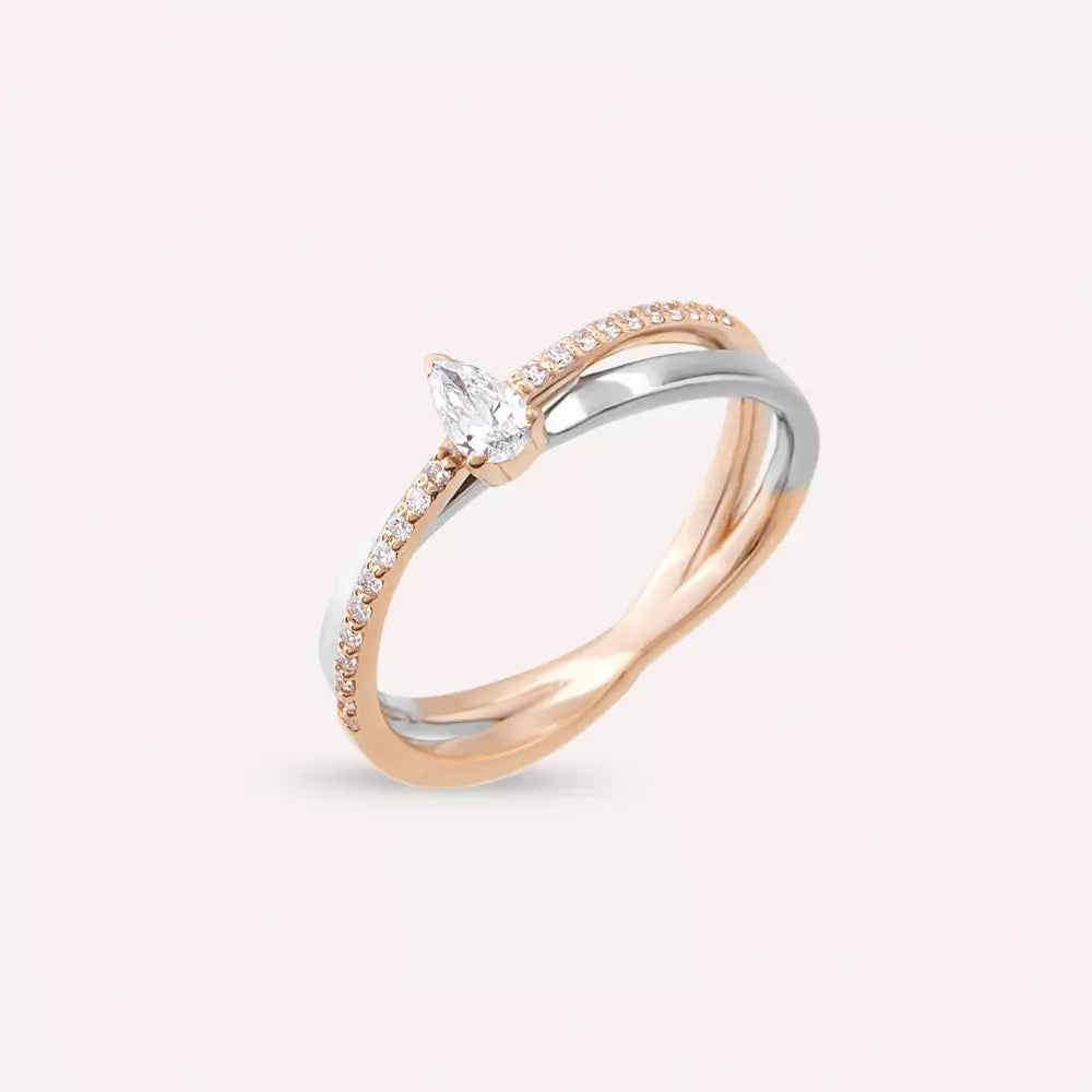Rose and White Gold Ring with Pear-Cut Diamond