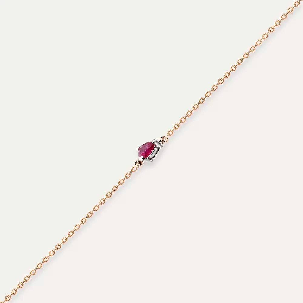 Rose Gold Bracelet with Teardrop Cut Ruby