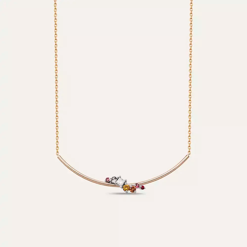 Violet Multicolor Sapphire and Diamond Rose Gold Necklace
