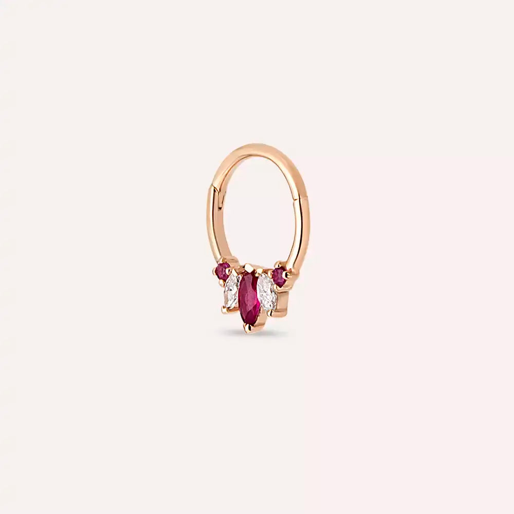 Diva Yakut ve Pırlanta Taşlı Rose Altın Halka Piercing