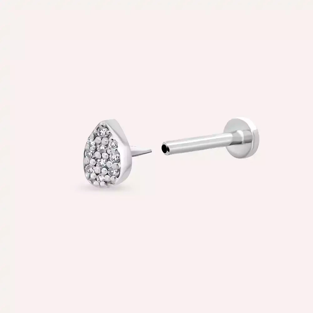 Drip Pırlanta Taşlı Beyaz Altın Piercing