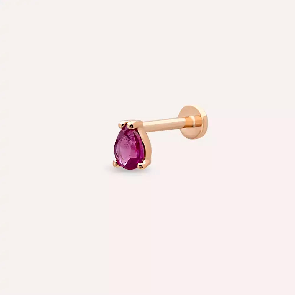 Drip Yakut Taşlı Rose Altın Piercing