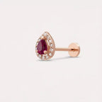 Drop Damla Kesim Yakut ve Pırlanta Taşlı Rose Altın Piercing