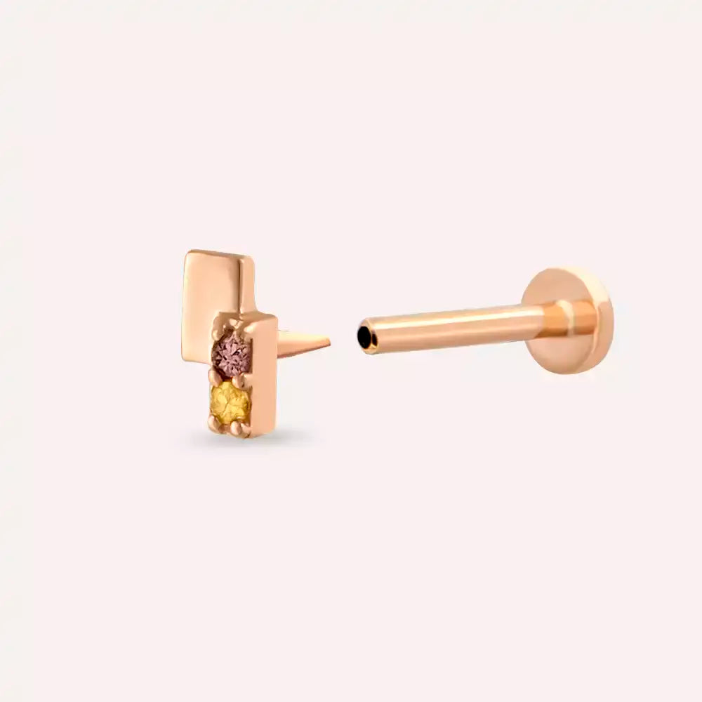 Dual Multicolor Safir Rose Altın Piercing