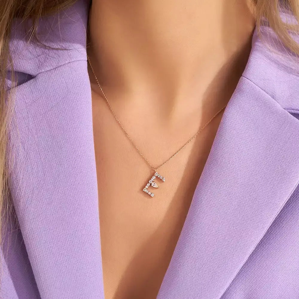 E Letter 0.45 CT Diamond Rose Gold Necklace