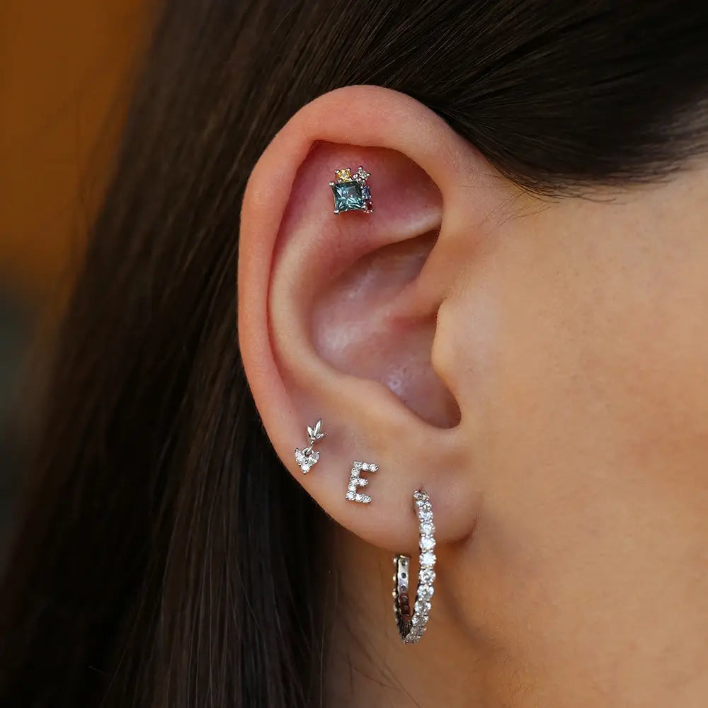 E Letter Diamond White Gold Piercing