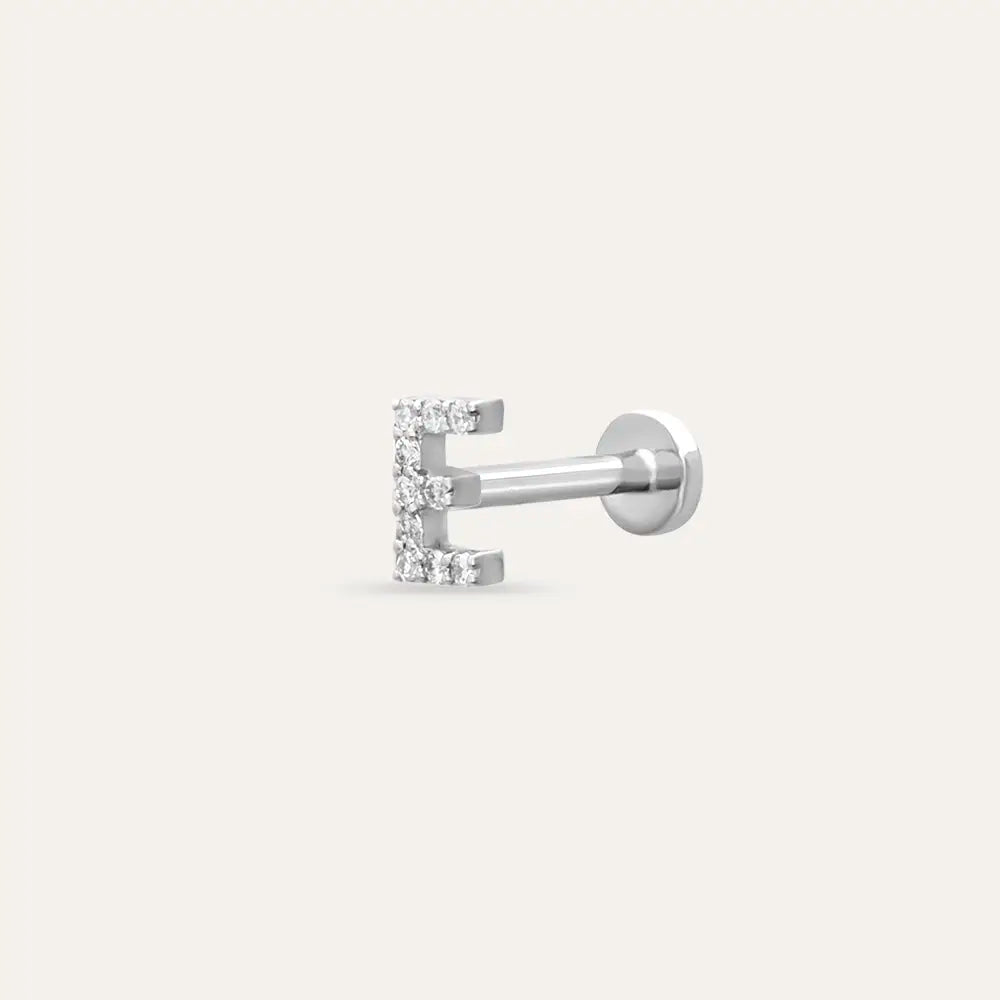 E Letter Diamond White Gold Piercing