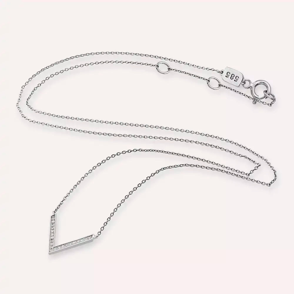 Elen 0.09 CT Pırlanta Taşlı Beyaz Altın Kolye