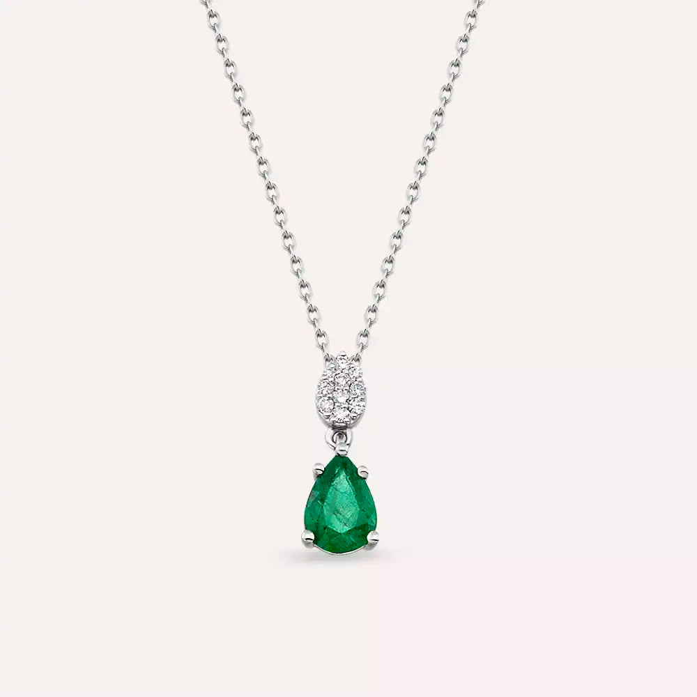 Elune Emerald and Diamond White Gold Necklace