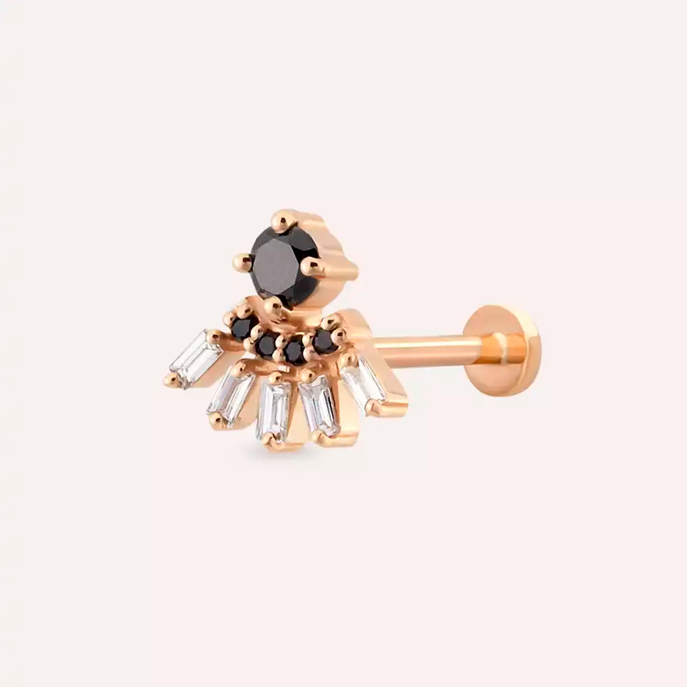 Dawn Siyah Pırlanta Taşlı Rose Altın Piercing