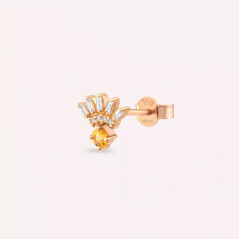 Dawn Yellow Sapphire and Baguette Diamond Rose Gold Single Earring