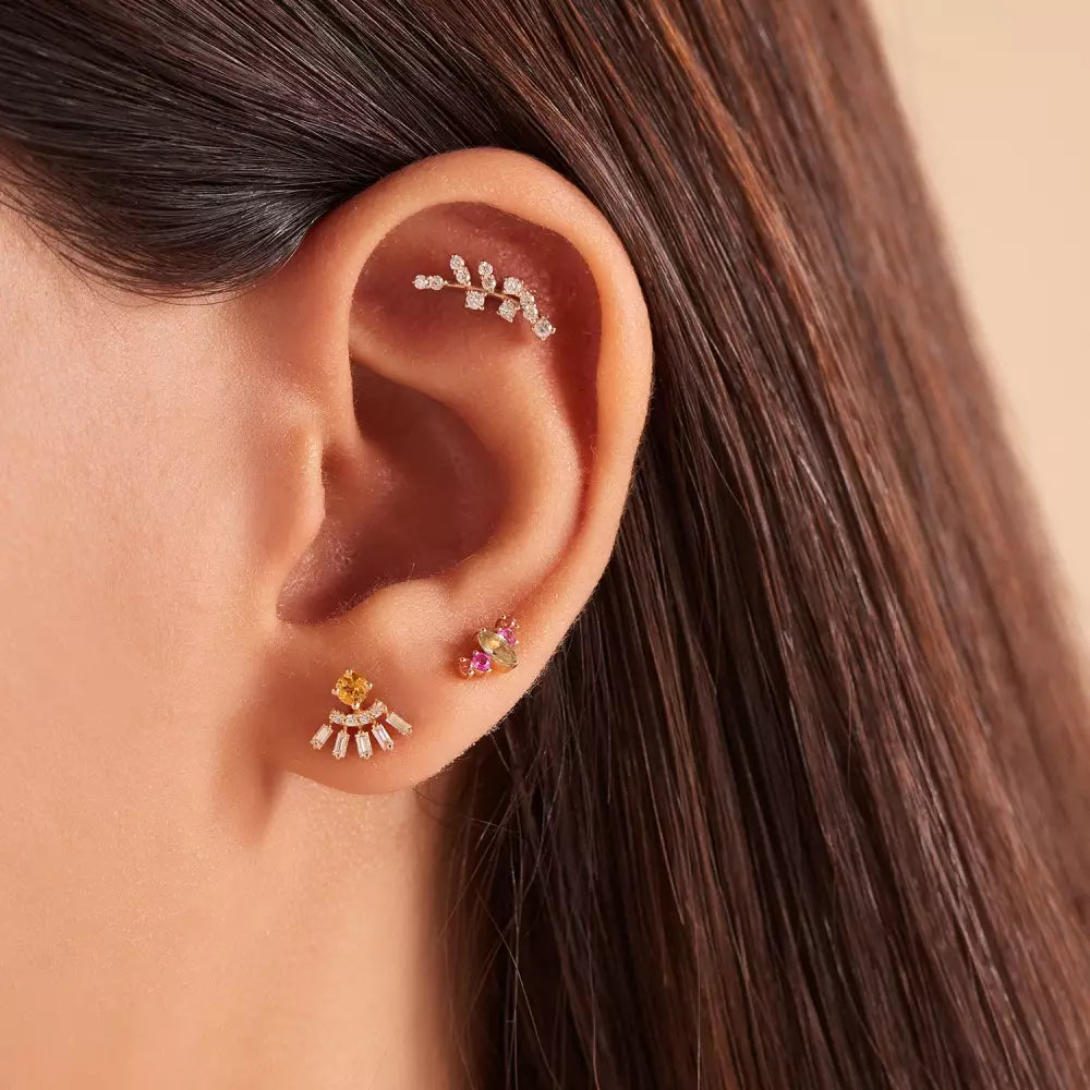 Dawn Yellow Sapphire and Baguette Diamond Rose Gold Single Earring
