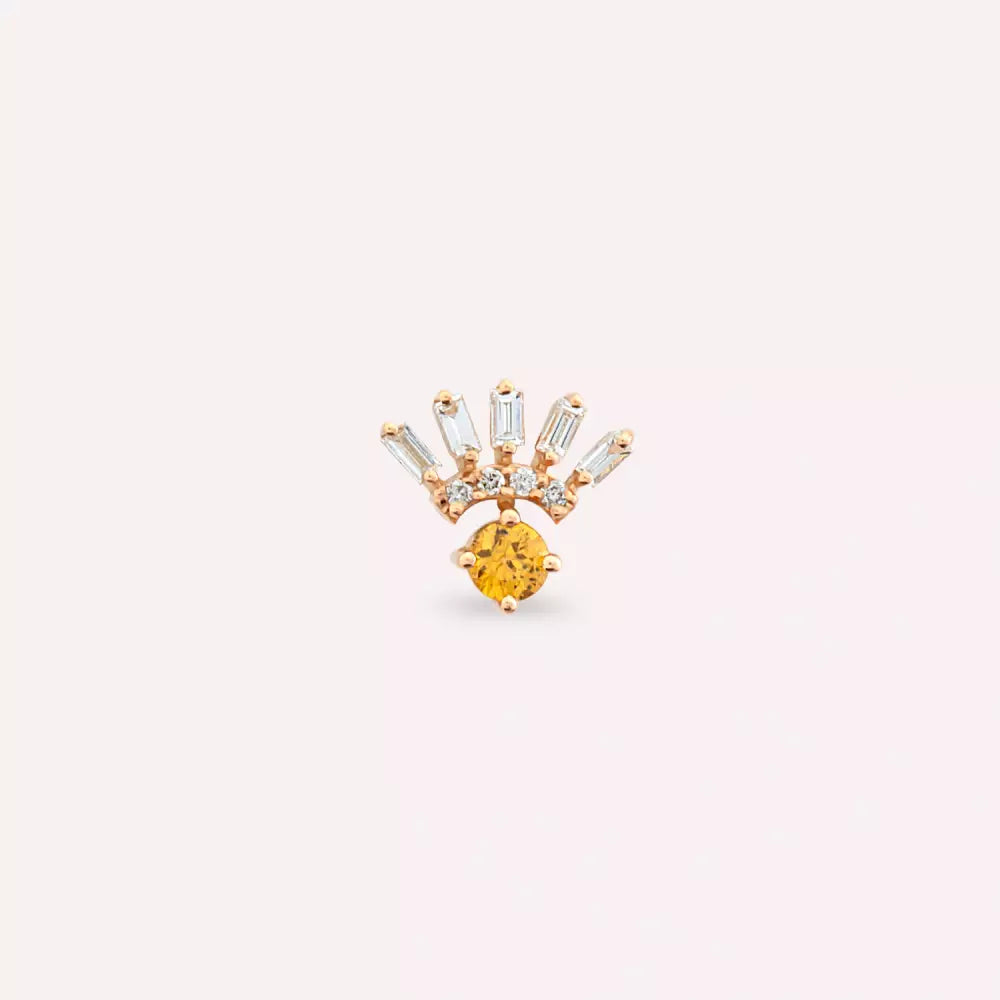 Dawn Yellow Sapphire and Baguette Diamond Rose Gold Single Earring