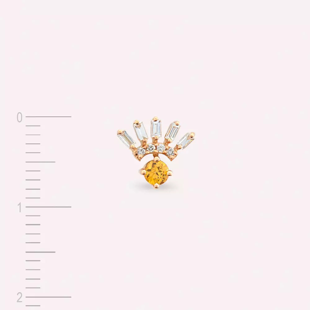 Dawn Yellow Sapphire and Baguette Diamond Rose Gold Single Earring