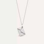Envelope White Gold Necklace with Green Sapphire Stone