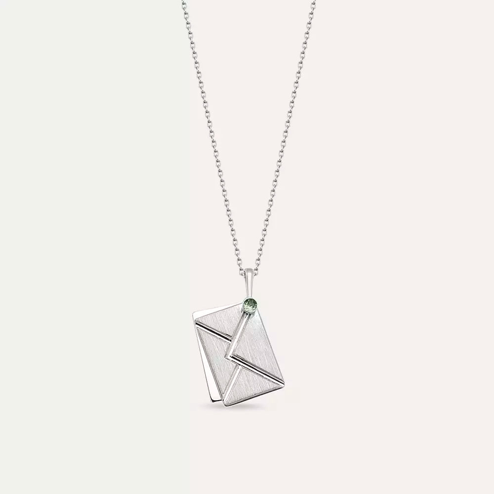 Envelope White Gold Necklace with Green Sapphire Stone