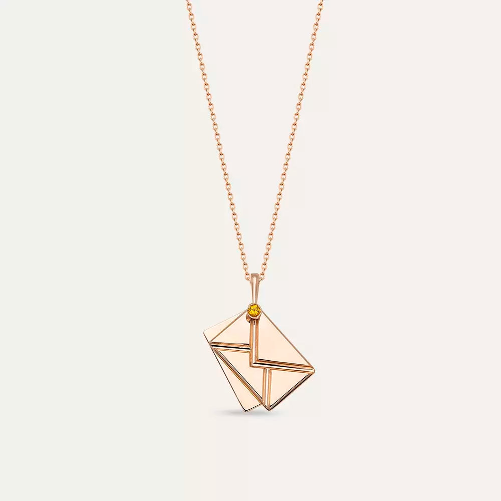 Envelope Yellow Sapphire Rose Gold Necklace