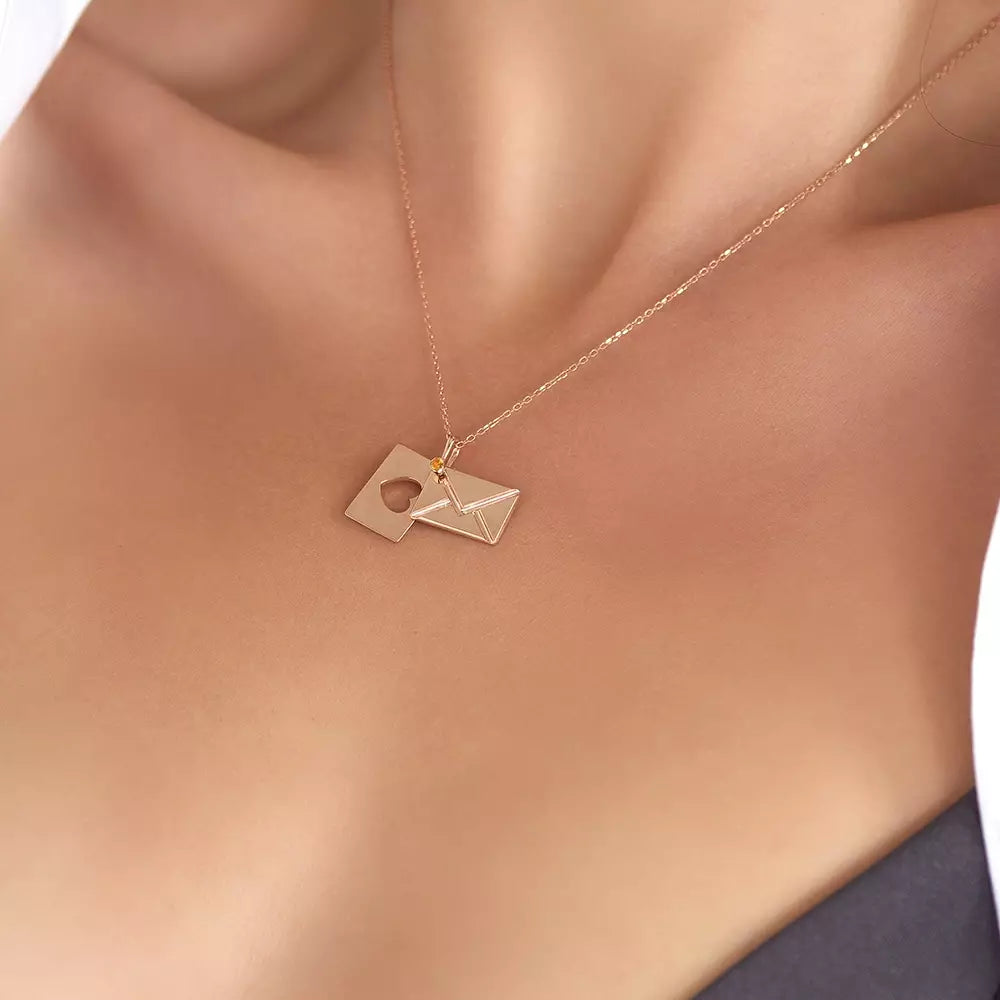 Envelope Yellow Sapphire Rose Gold Necklace