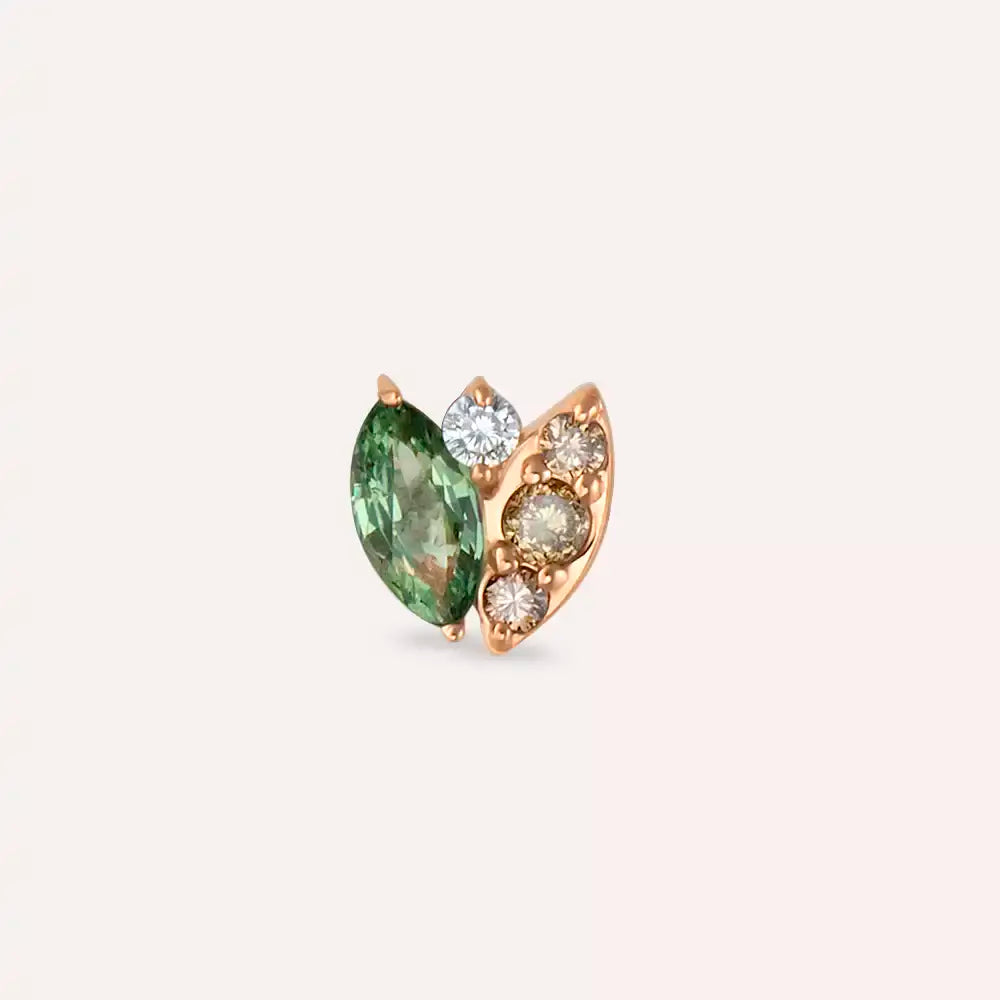 Erisa Green Safir ve Brown Pırlanta Taşlı Rose Altın Piercing