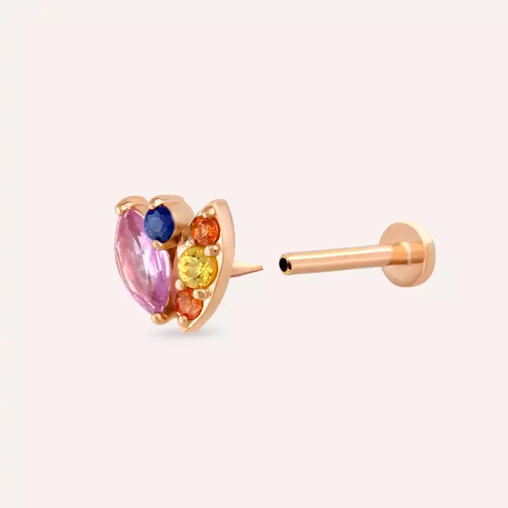 Erisa Multicolor Safir Taşlı Rose Altın Piercing