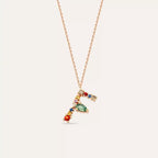 F Letter Brown Diamond and Multicolor Sapphire Rose Gold Necklace