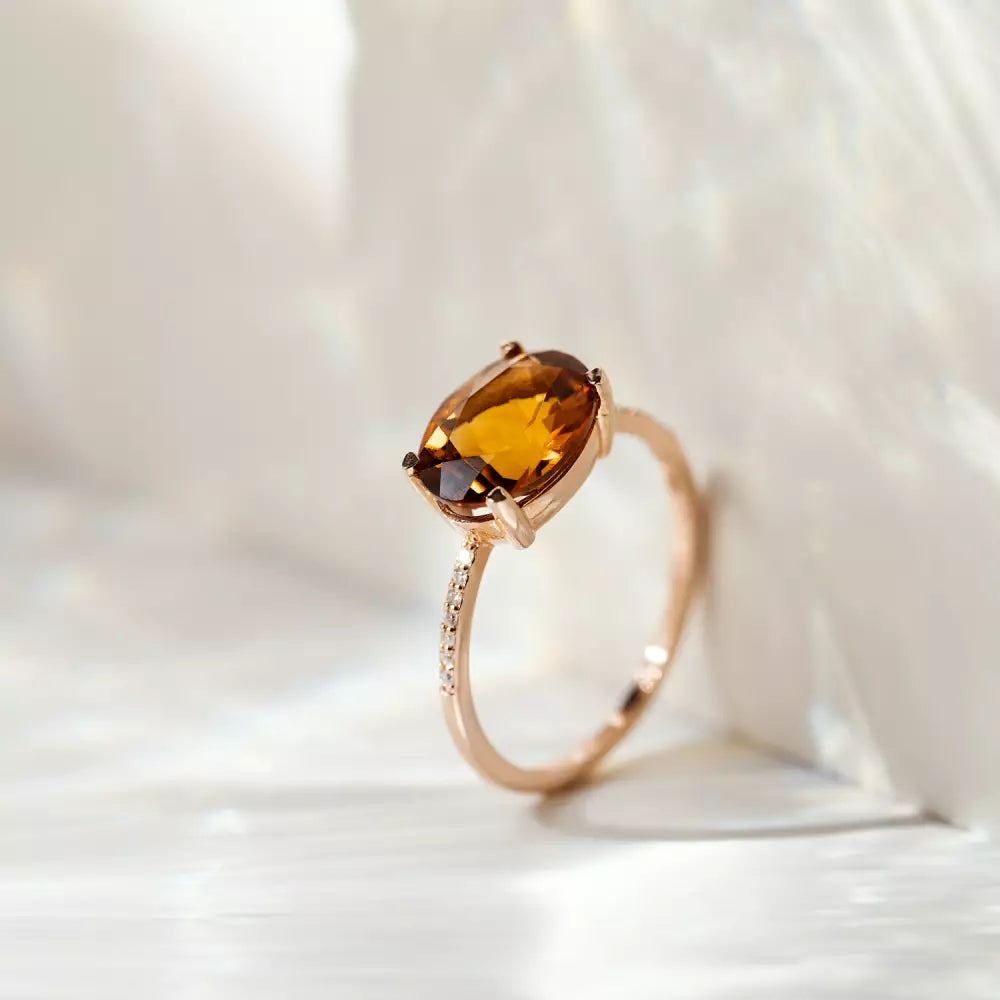 Fall Citrine and Diamond Rose Gold Ring