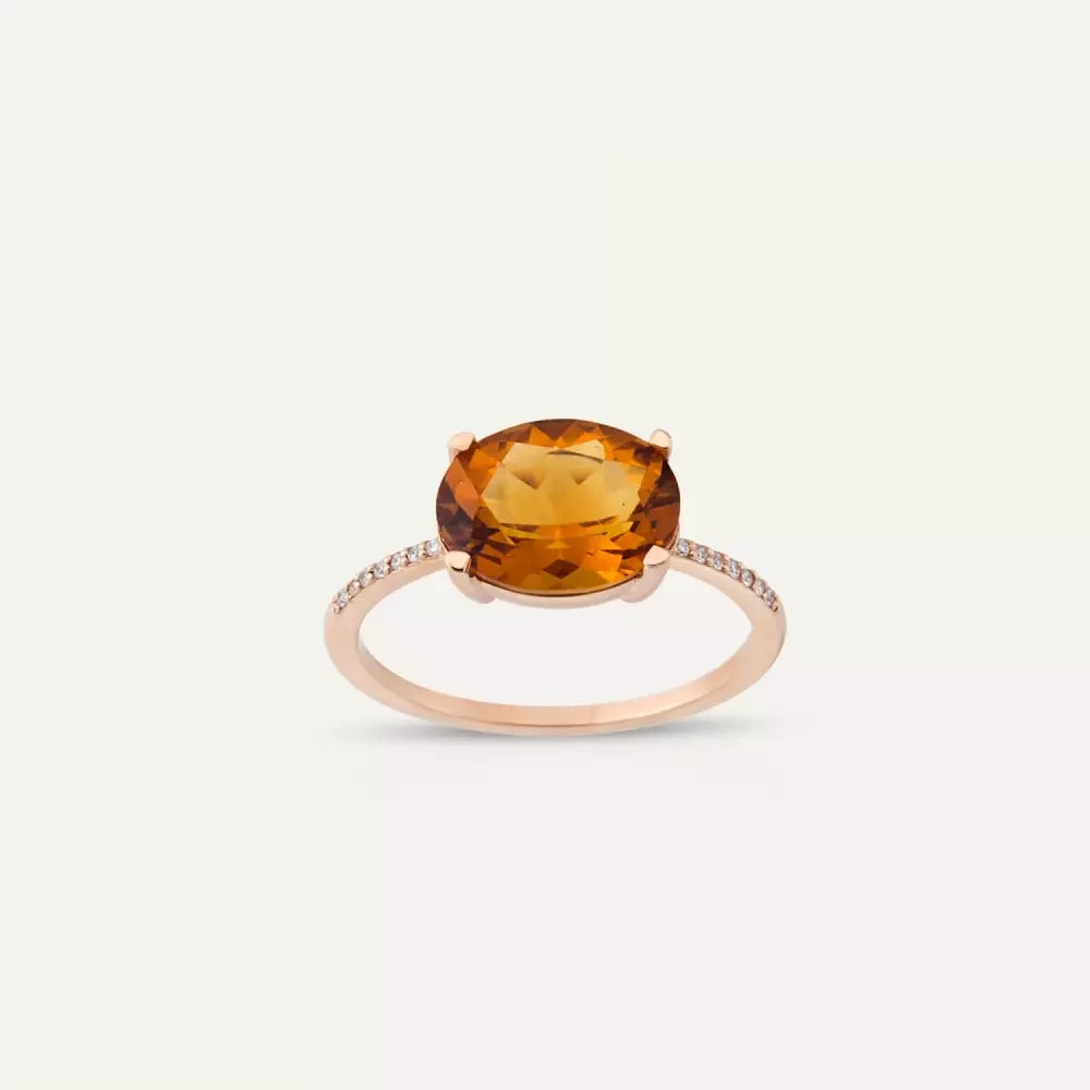 Fall Citrine and Diamond Rose Gold Ring