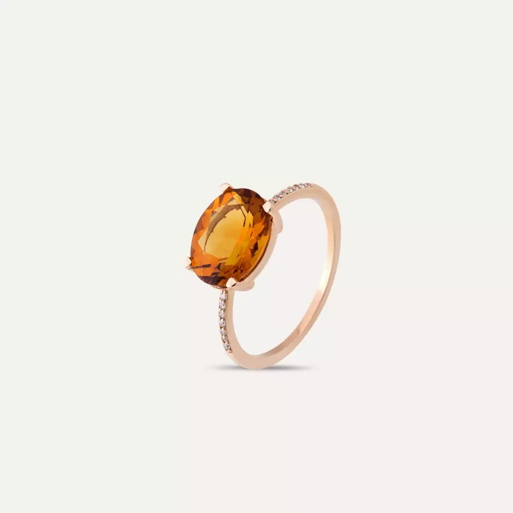 Fall Citrine and Diamond Rose Gold Ring