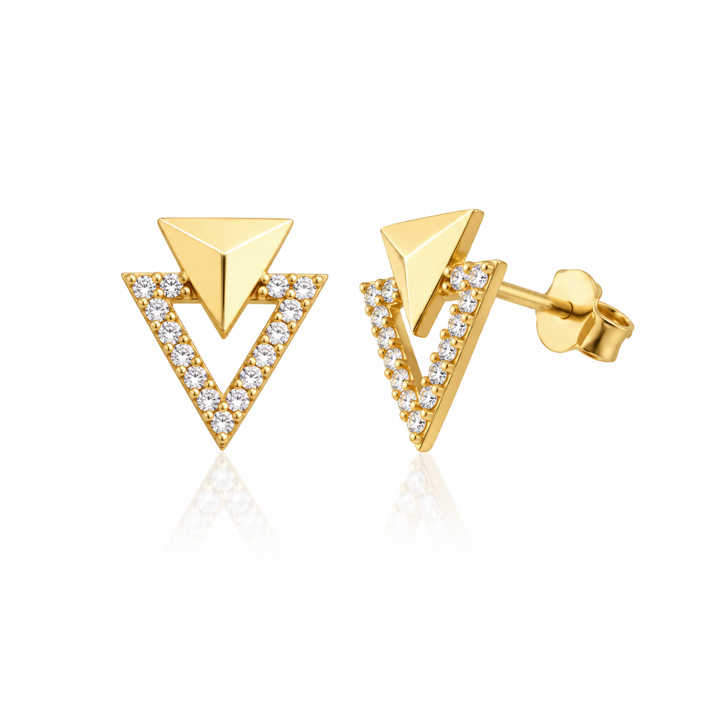 14 Karat Gold Screw-Back Double Triangle Stone Earrings