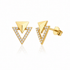 14 Karat Gold Screw-Back Double Triangle Stone Earrings
