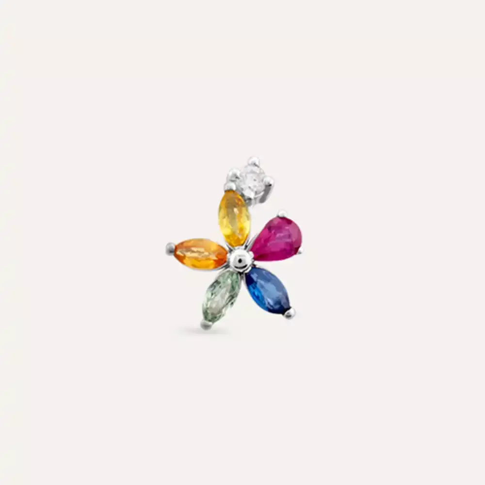Fion Multicolor Safir, Yakut ve Pırlanta Taşlı Beyaz Altın Tek Küpe