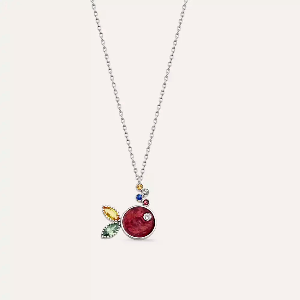 Fisht Multicolor Safir ve Pırlanta Taşlı Beyaz Altın Kolye