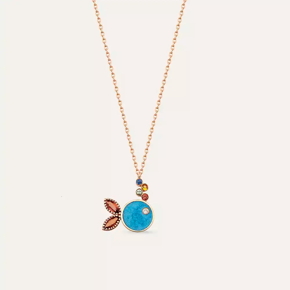 Fisht Multicolor Safir ve Pırlanta Taşlı Mavi Mineli Balık Kolye